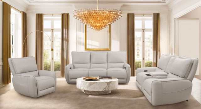 Phineas Beige Top Grain Leather Match Power Loveseat