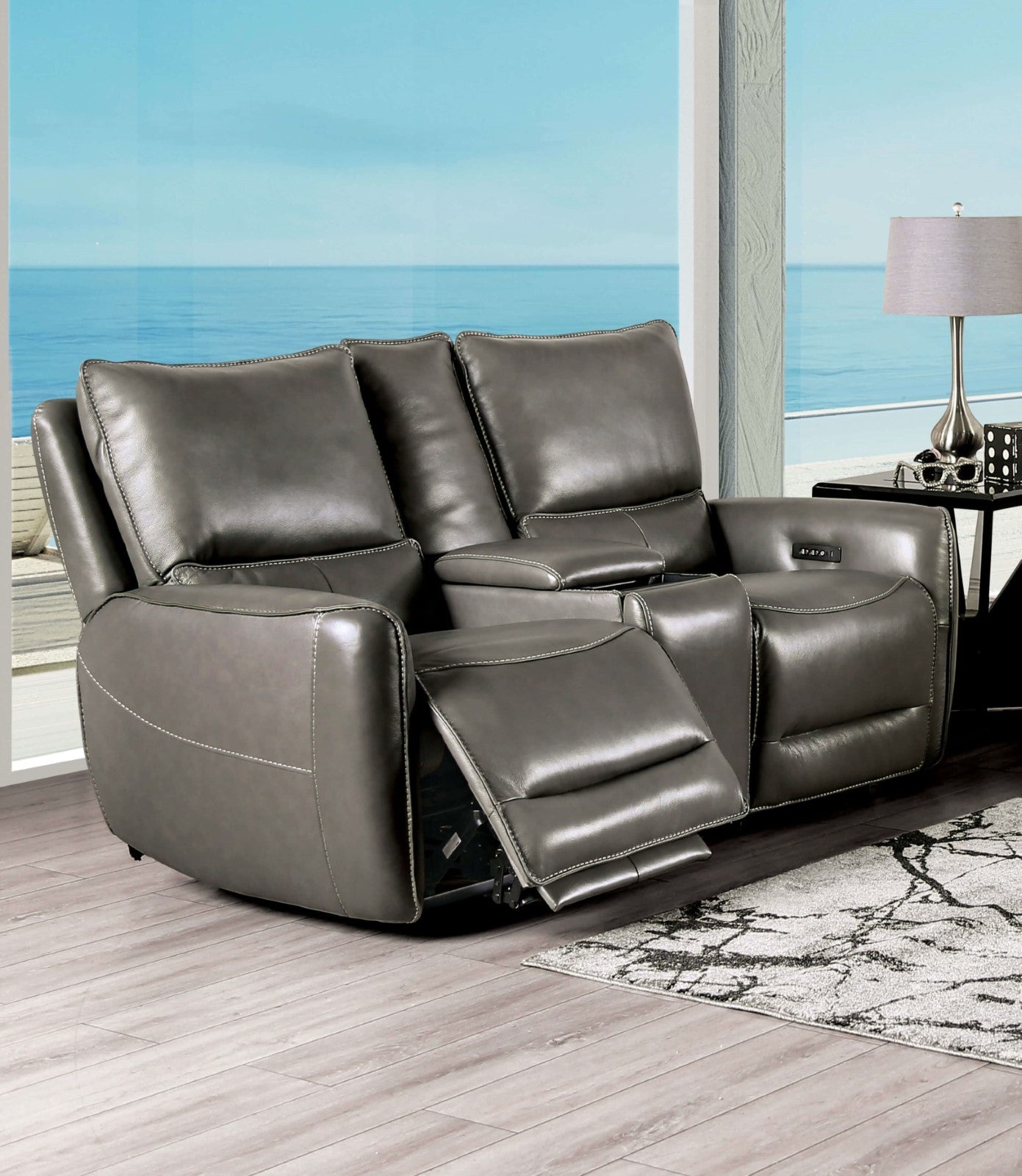 Phineas Gray Power Top Grain Leather Match Reclining Sofa & Loveseat