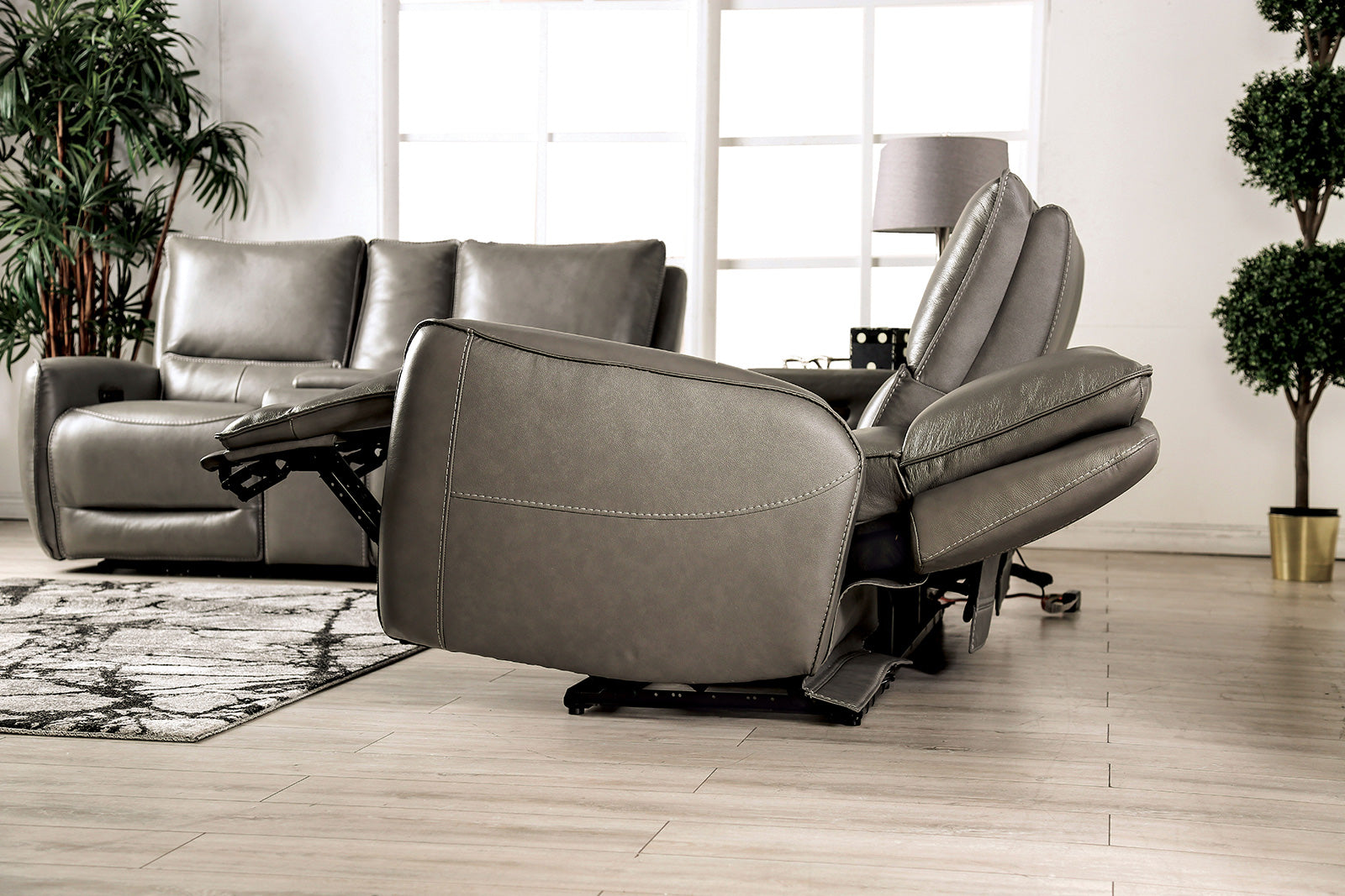 Phineas Gray Power Top Grain Leather Match Reclining Sofa & Loveseat