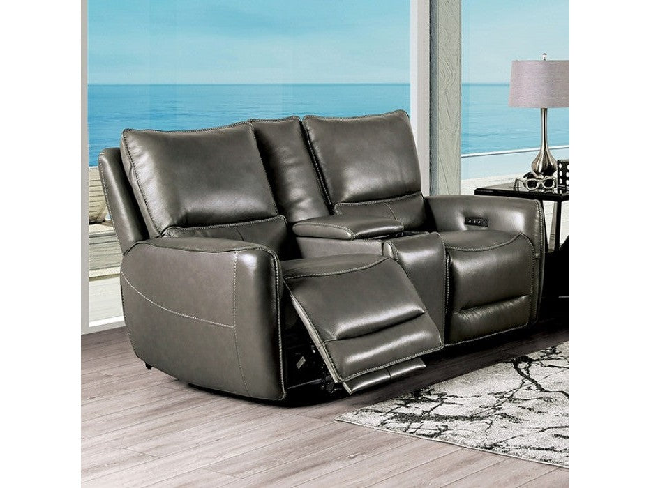Phineas Gray Top Grain Leather Match Power Loveseat
