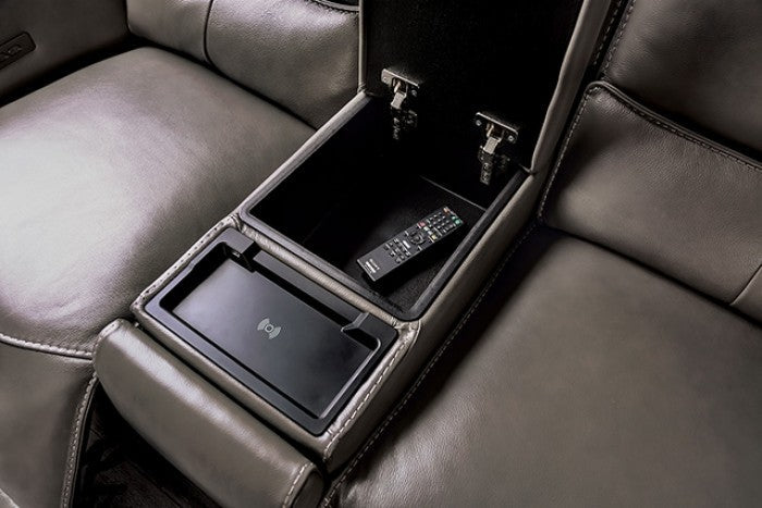 Phineas Gray Top Grain Leather Match Power Loveseat