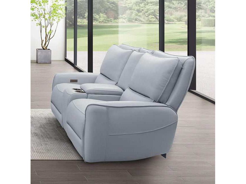 Phineas Pale Blue Top Grain Leather Match Power Loveseat