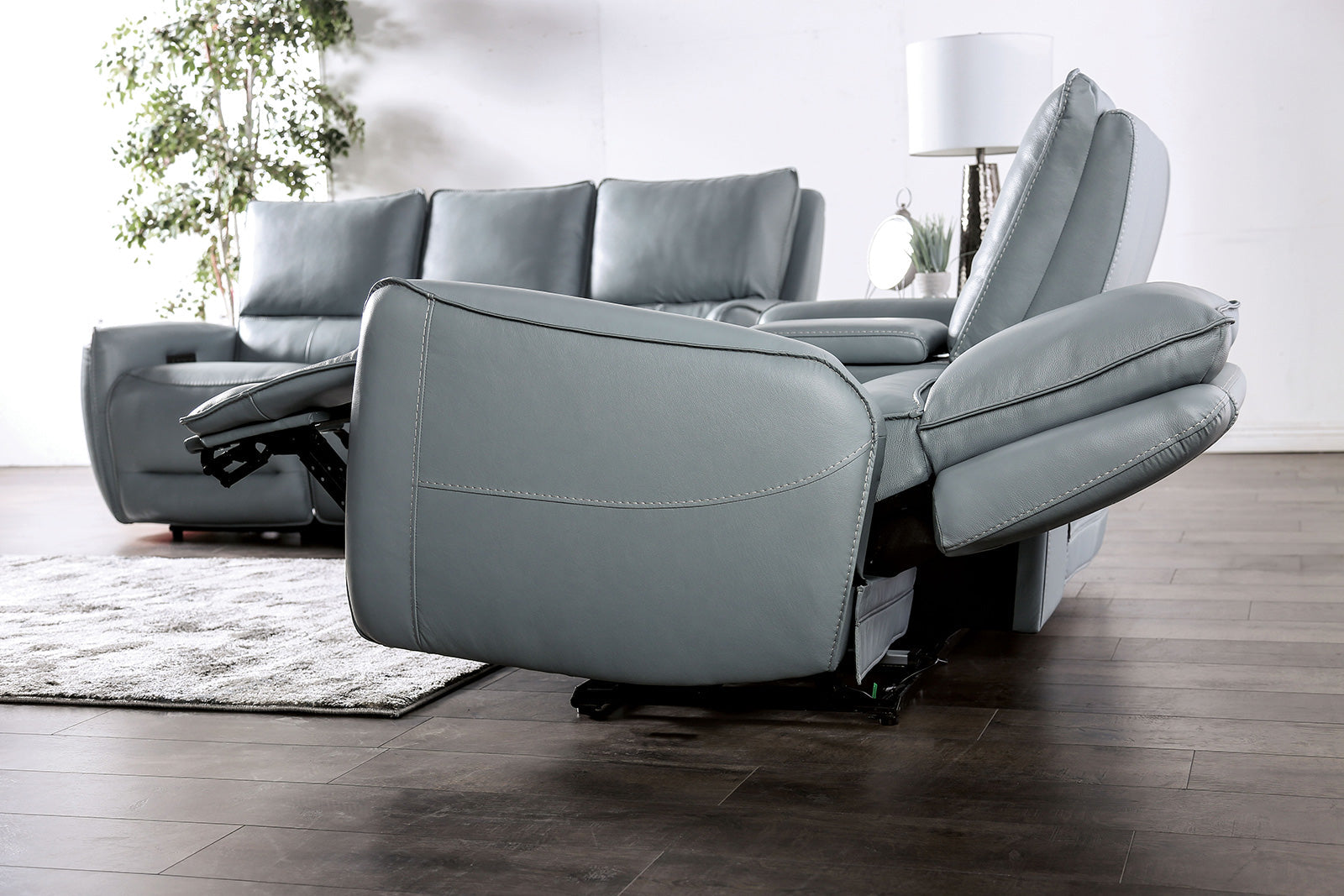 Phineas Pale Blue Top Grain Leather Match Power Reclining Sofa & Loveseat