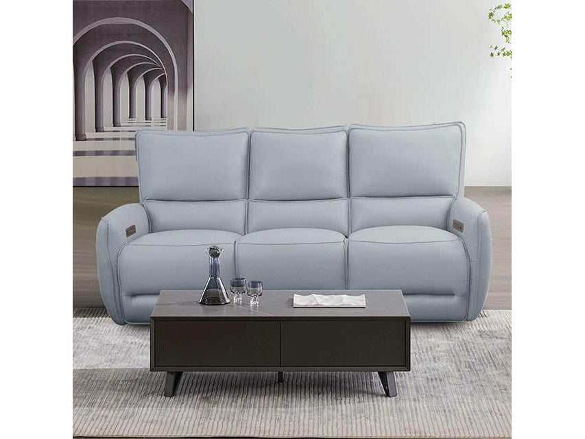 Phineas Pale Blue Top Grain Leather Match Power Reclining Sofa