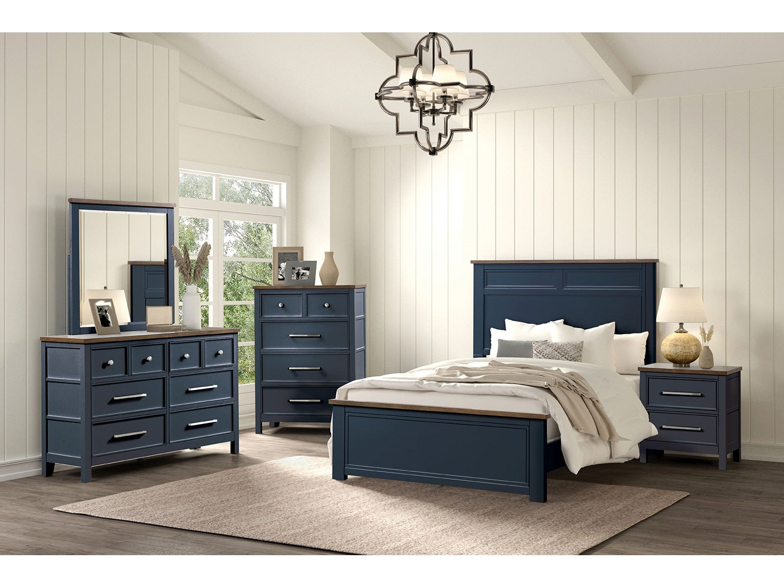Pinetop Blue/Dark Brown Twin 5 Piece Bedroom Set w/2 Nightstands