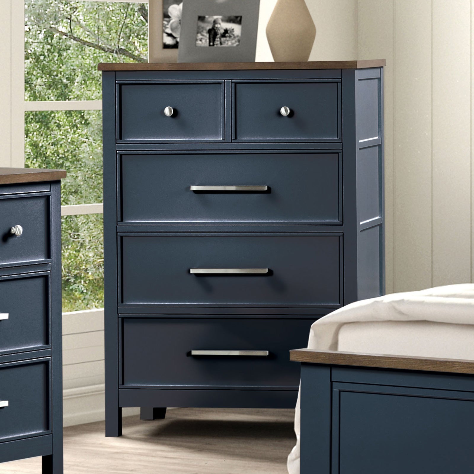Pinetop Blue/Dark Brown Twin 5 Piece Bedroom Set w/Chest