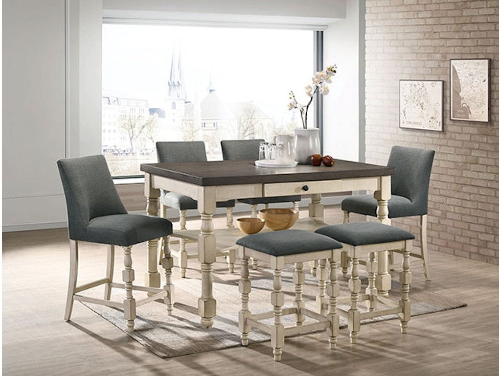 Plymouth Ivory/Dark Gray 7 Pc. Counter Height Table Set w/ 2 Stools
