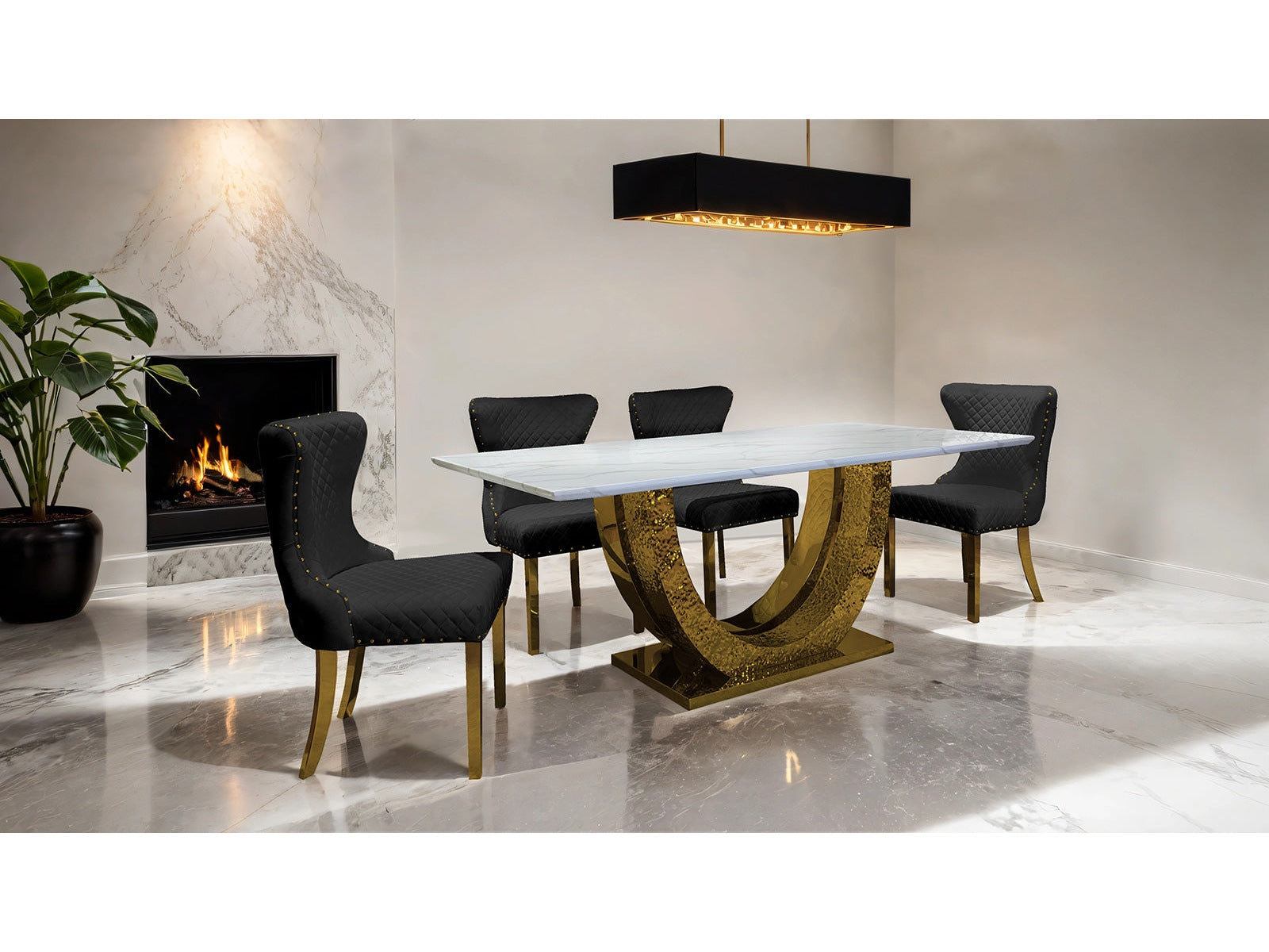 Portanova Gold/Black 7 Piece Dining Set