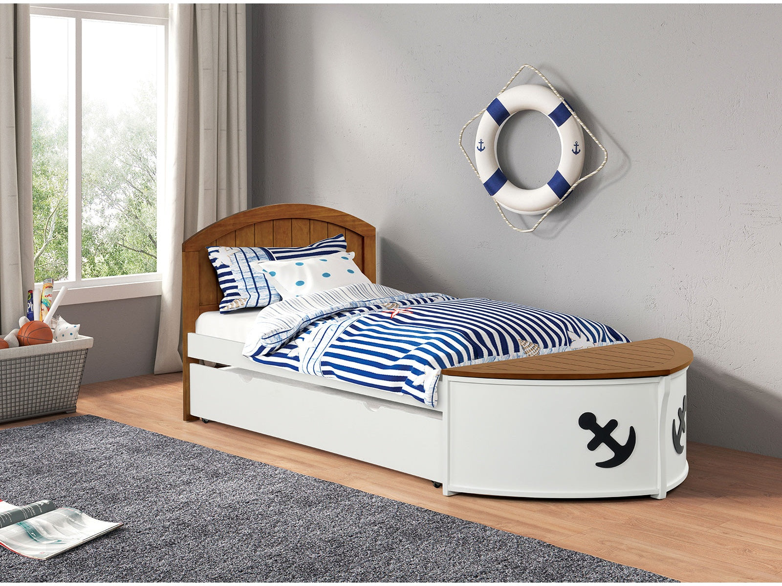 Poseidon White/Oak Captain Bed