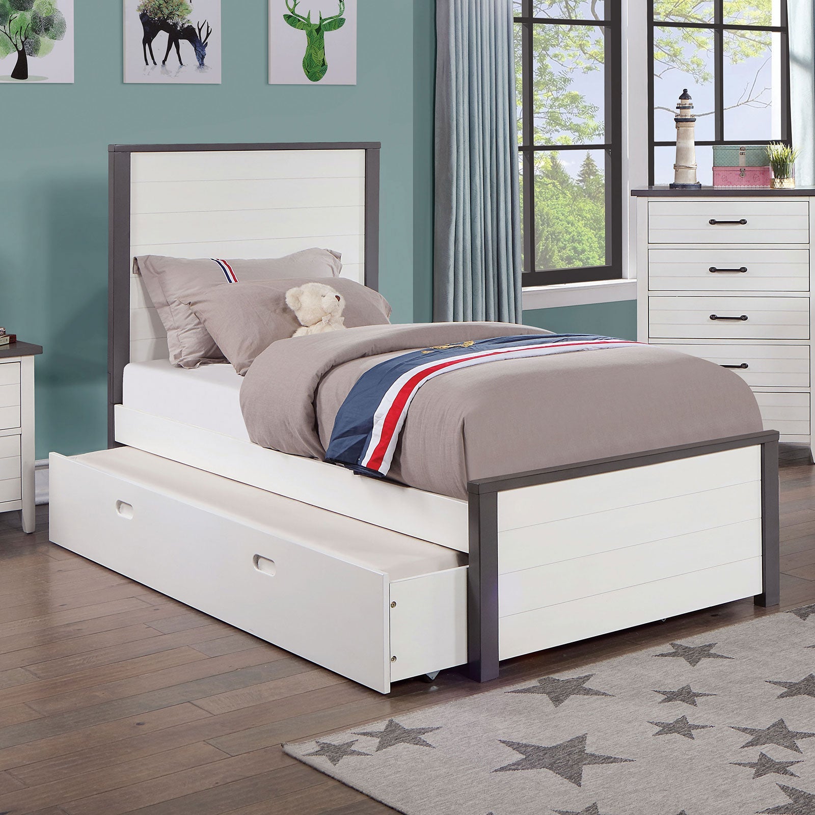 Priam White/Gray 4 Pc. Twin Bedroom Set