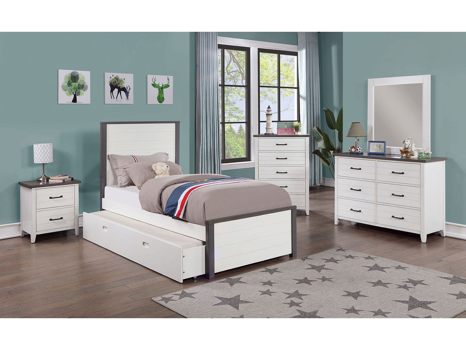 Priam White/Gray 4 Pc. Twin Bedroom Set