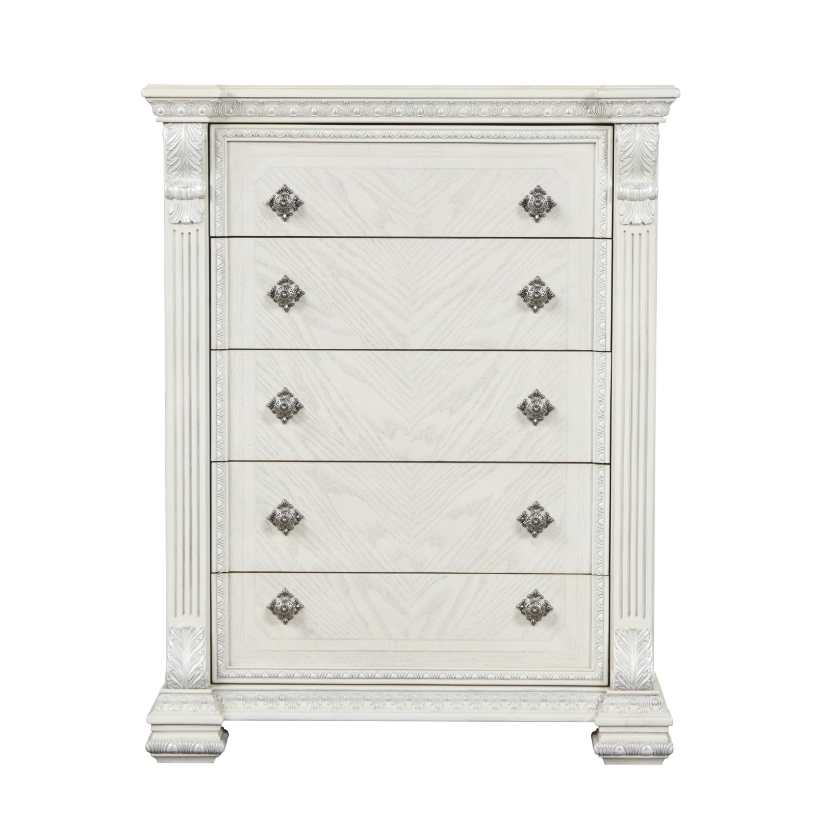 Promenade Wire Brushed White Queen 5 Piece Bedroom Set w/Chest