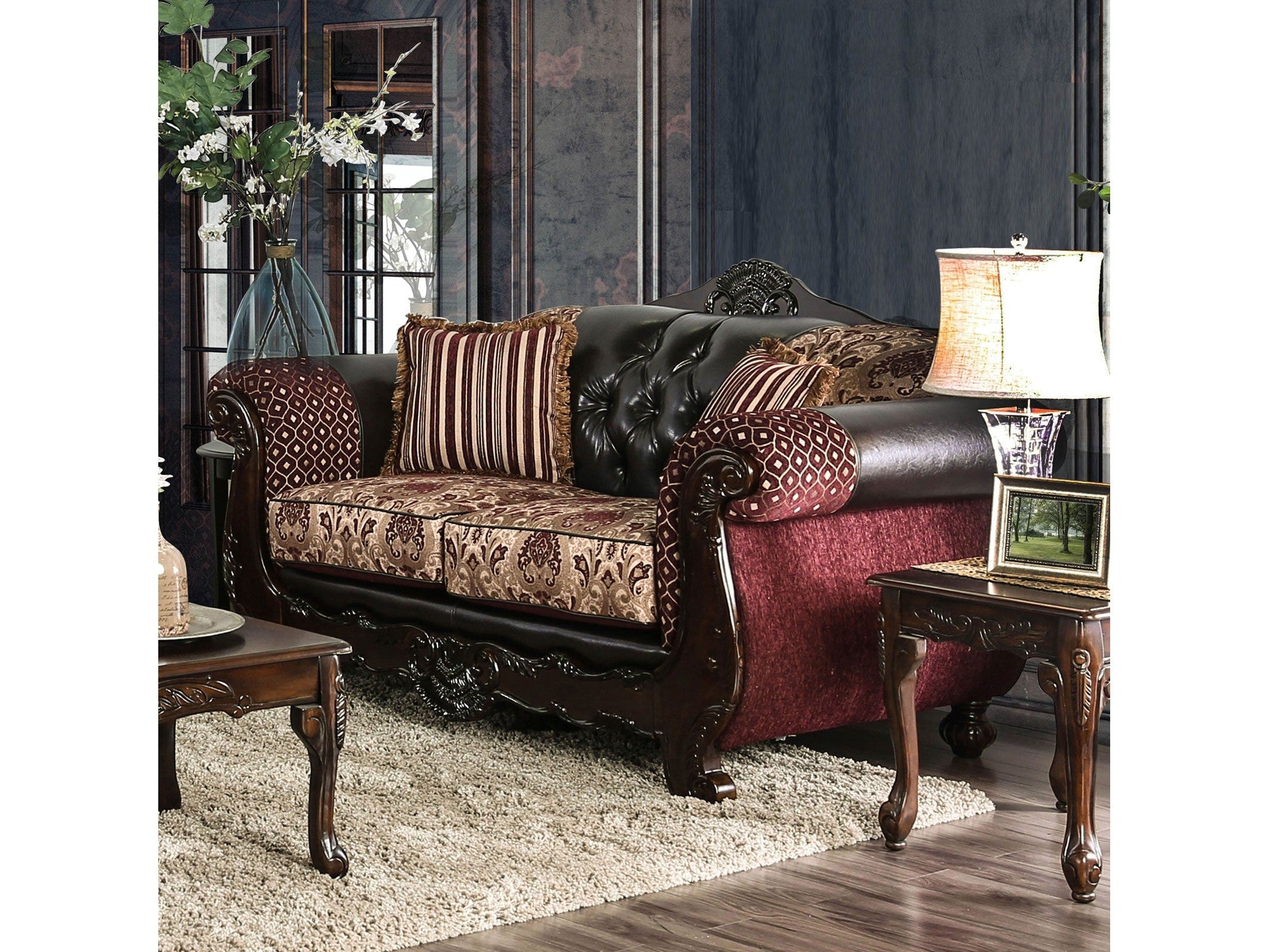 Quirino Burgundy/Dark Brown Loveseat