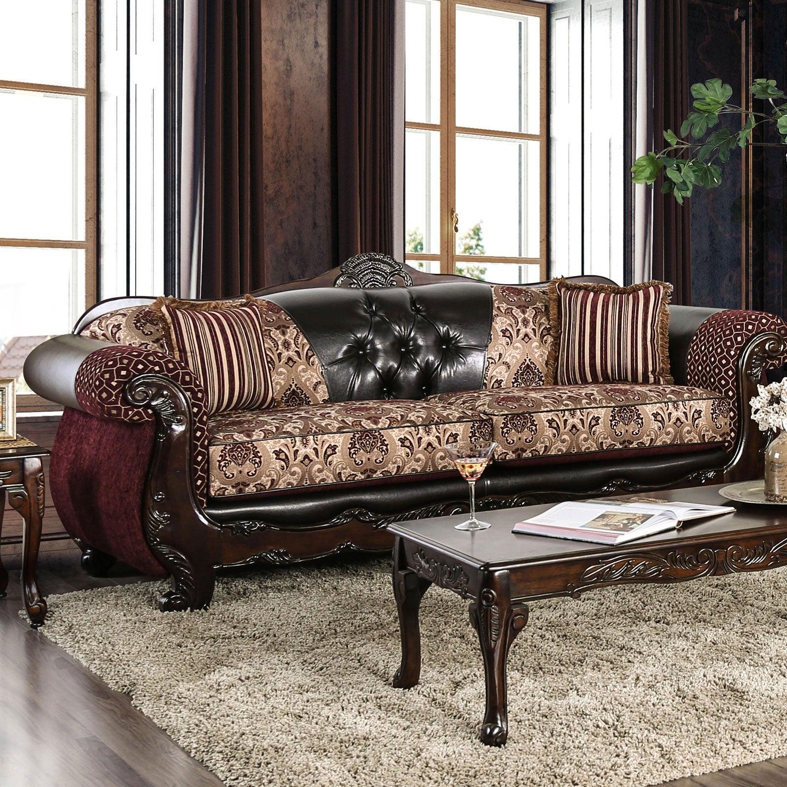 Quirino Burgundy/Dark Brown Sofa & Loveseat