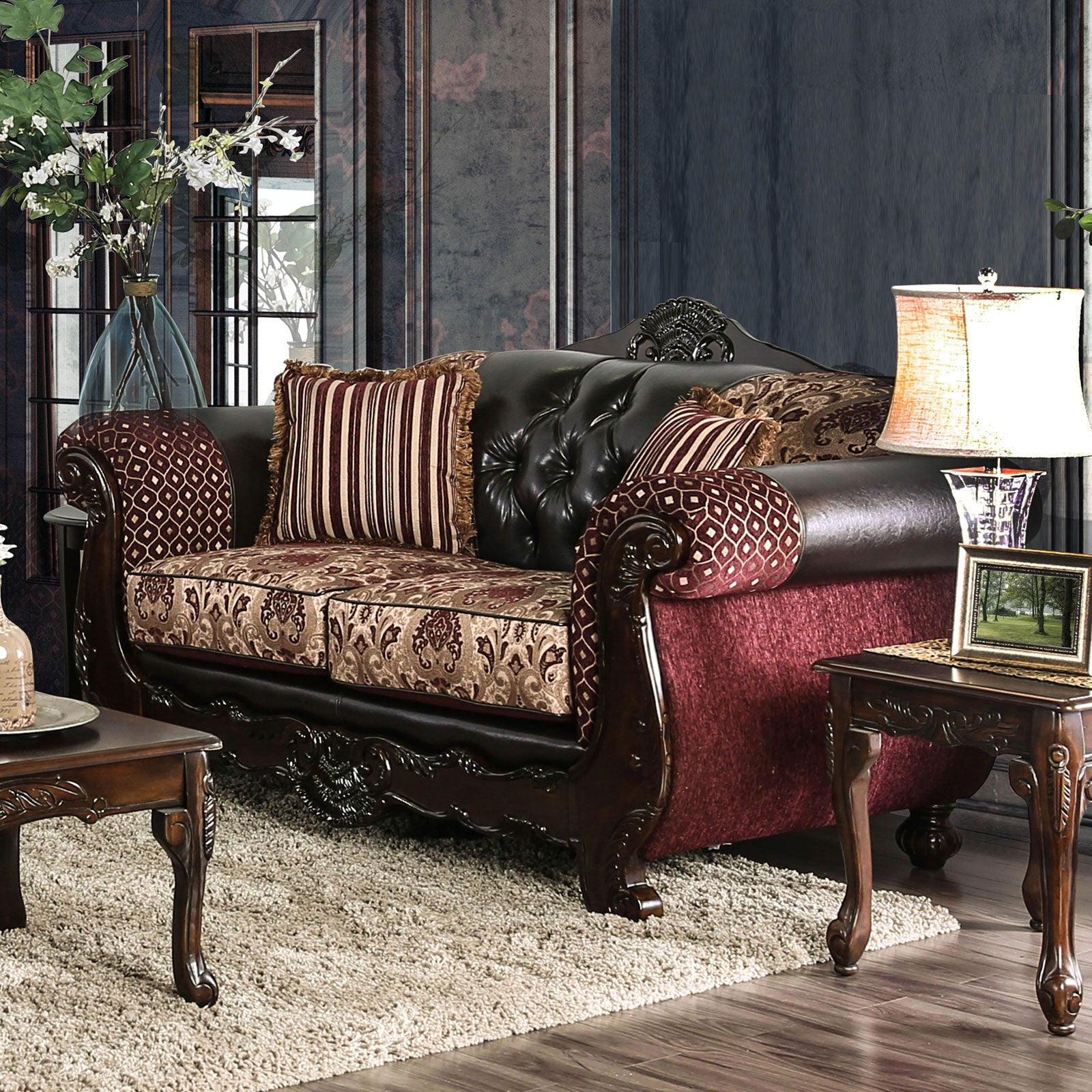 Quirino Burgundy/Dark Brown Sofa & Loveseat