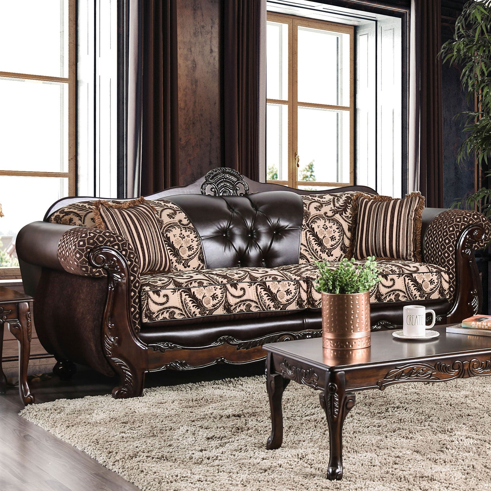 Quirino Light Brown/Dark Brown Sofa & Loveseat