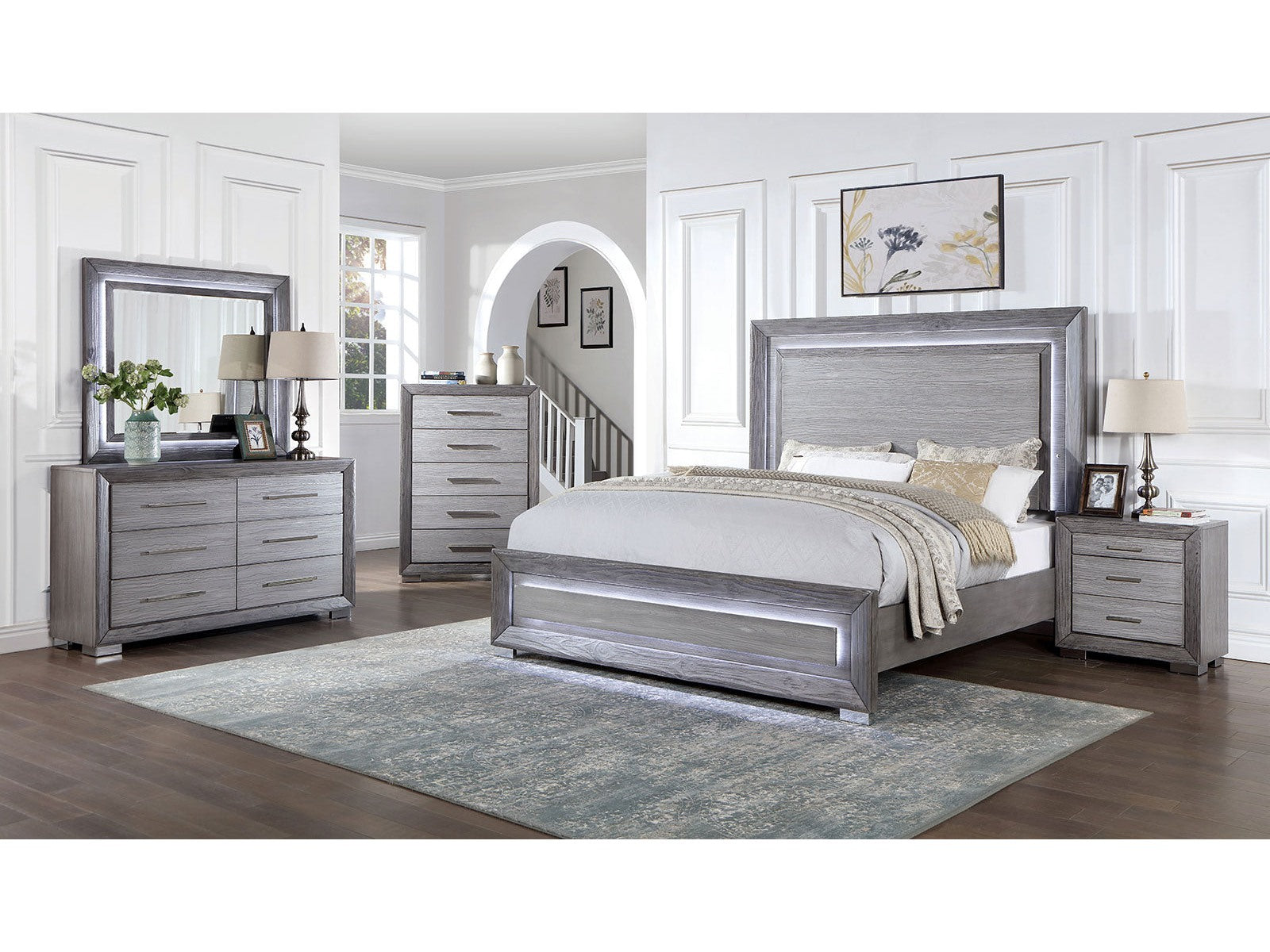 Raiden Gray 5 Pc. Queen Bedroom Set w/ 2NS