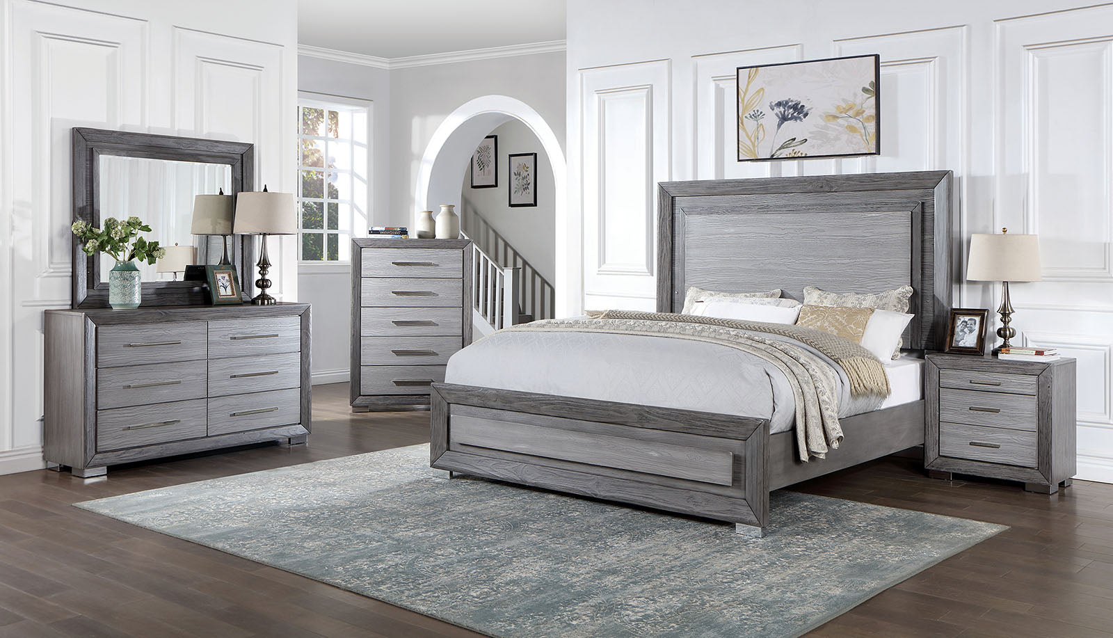 Raiden Gray 5 Pc. Queen Bedroom Set w/ 2NS