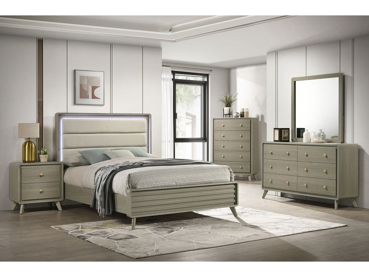 Rainier Gray 5 Pc. Queen Bedroom Set w/ Chest (Uph HB)