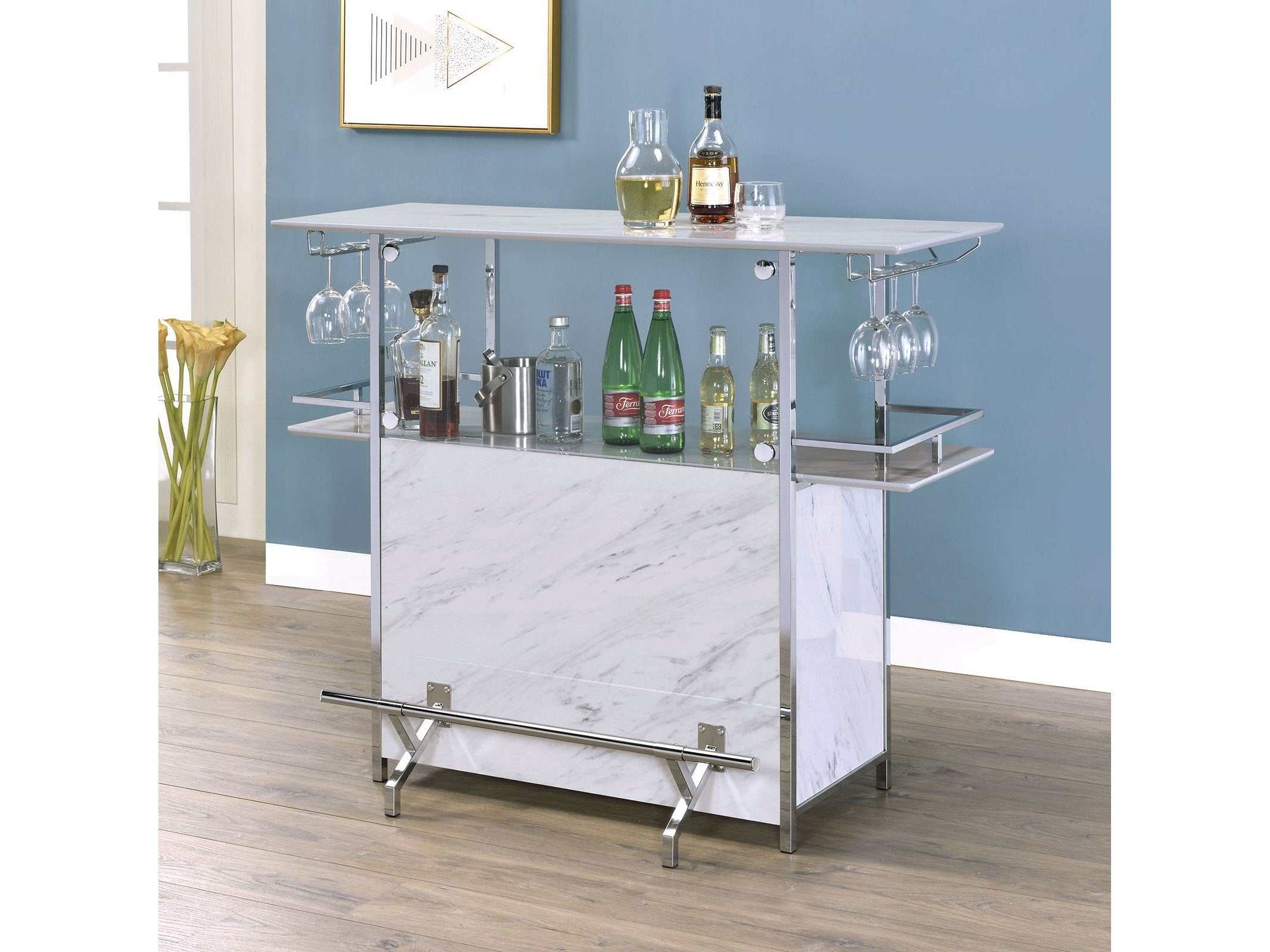Rianna White & Chrome Bar Table