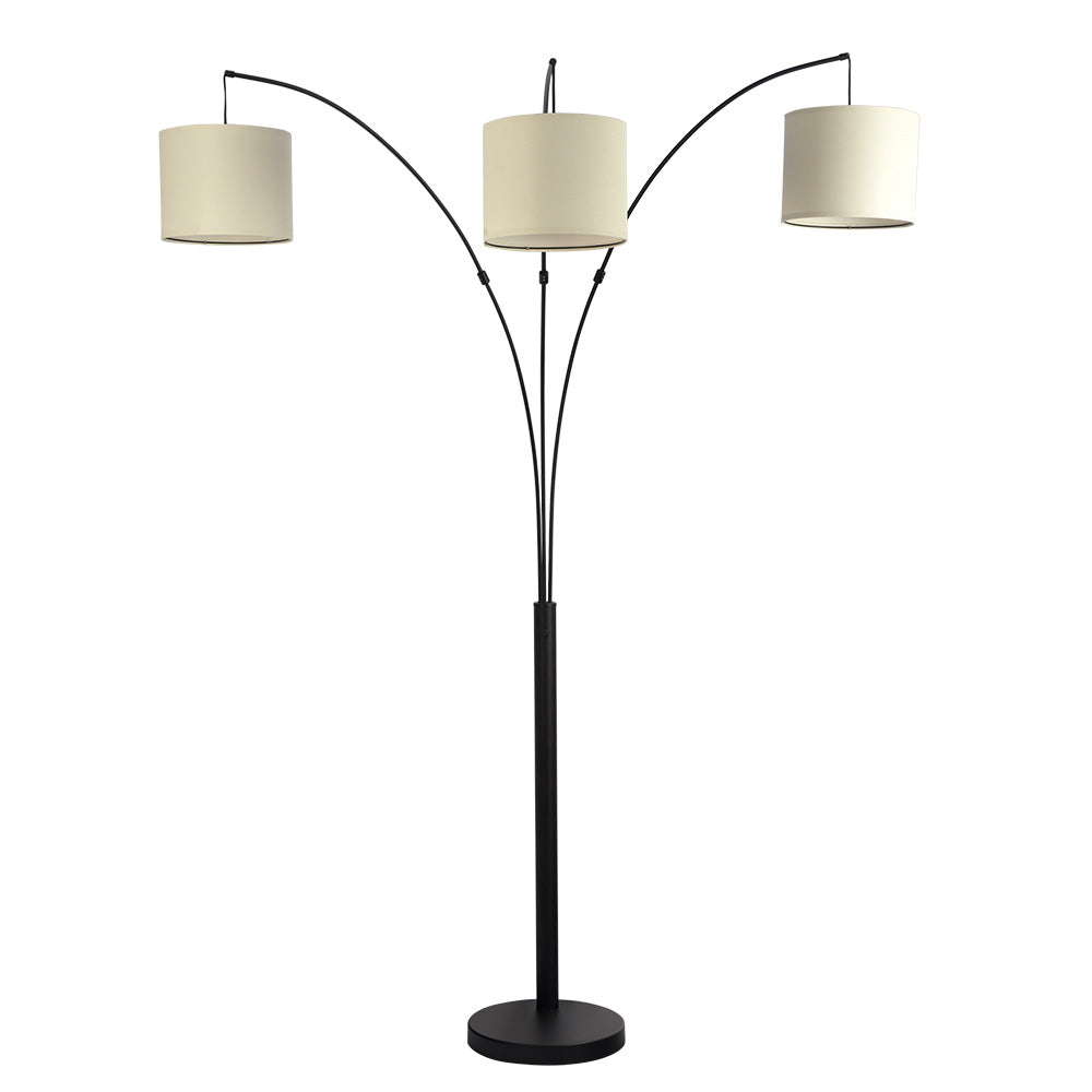 Royal 3-Arm Metal Arc Floor Lamp, Oil Rubbed Bonze with Linen Shade, 4 way Rotary Switch