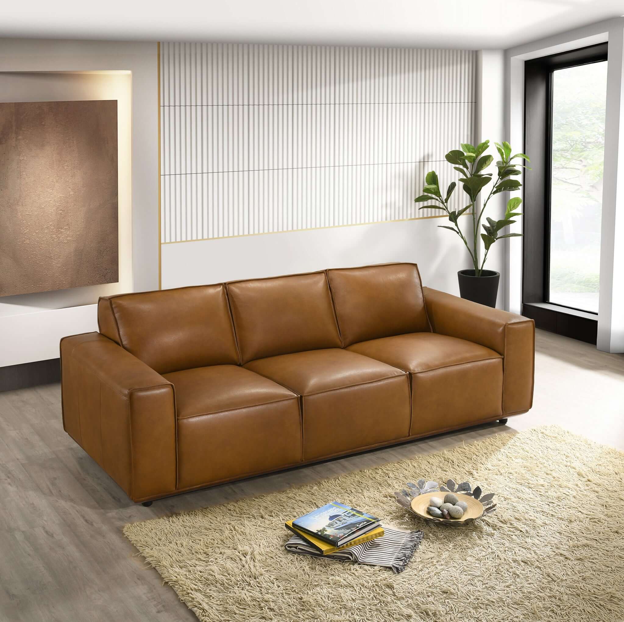 Hanky  Geniune Tan Leather Sofa