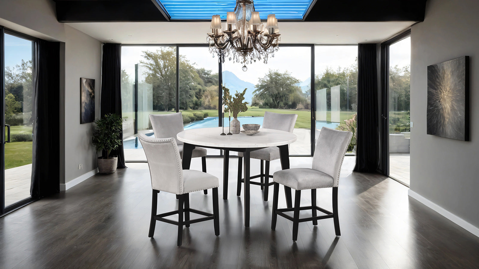 Sabro Black & White Round Counter Ht. Dining Room Table