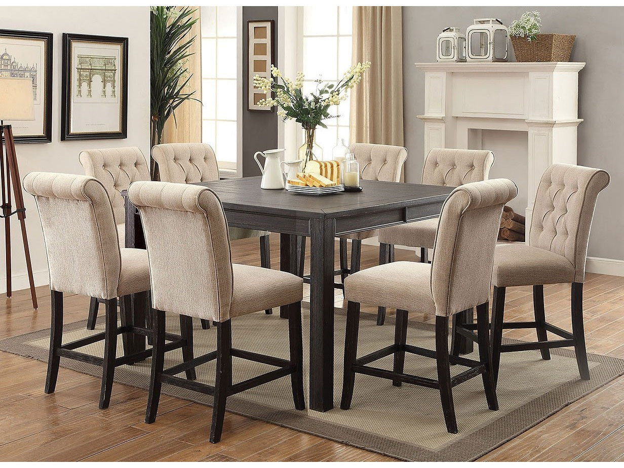 Sania Antique Black/Beige 7 Pc. Sq Counter Height Table Set