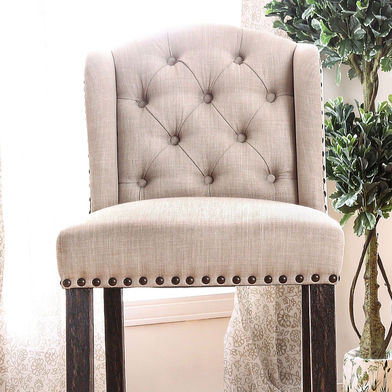 Sania Antique Black/Beige7 Pc. Sq Counter Height Table Set w/ Wingback Chairs