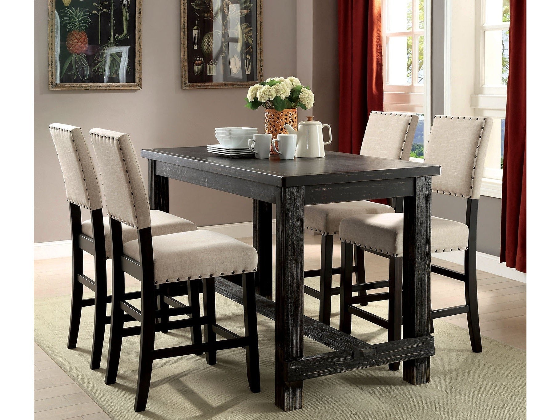Sania Antique Black/Ivory 5 Pc. Counter Height Dining Room Set