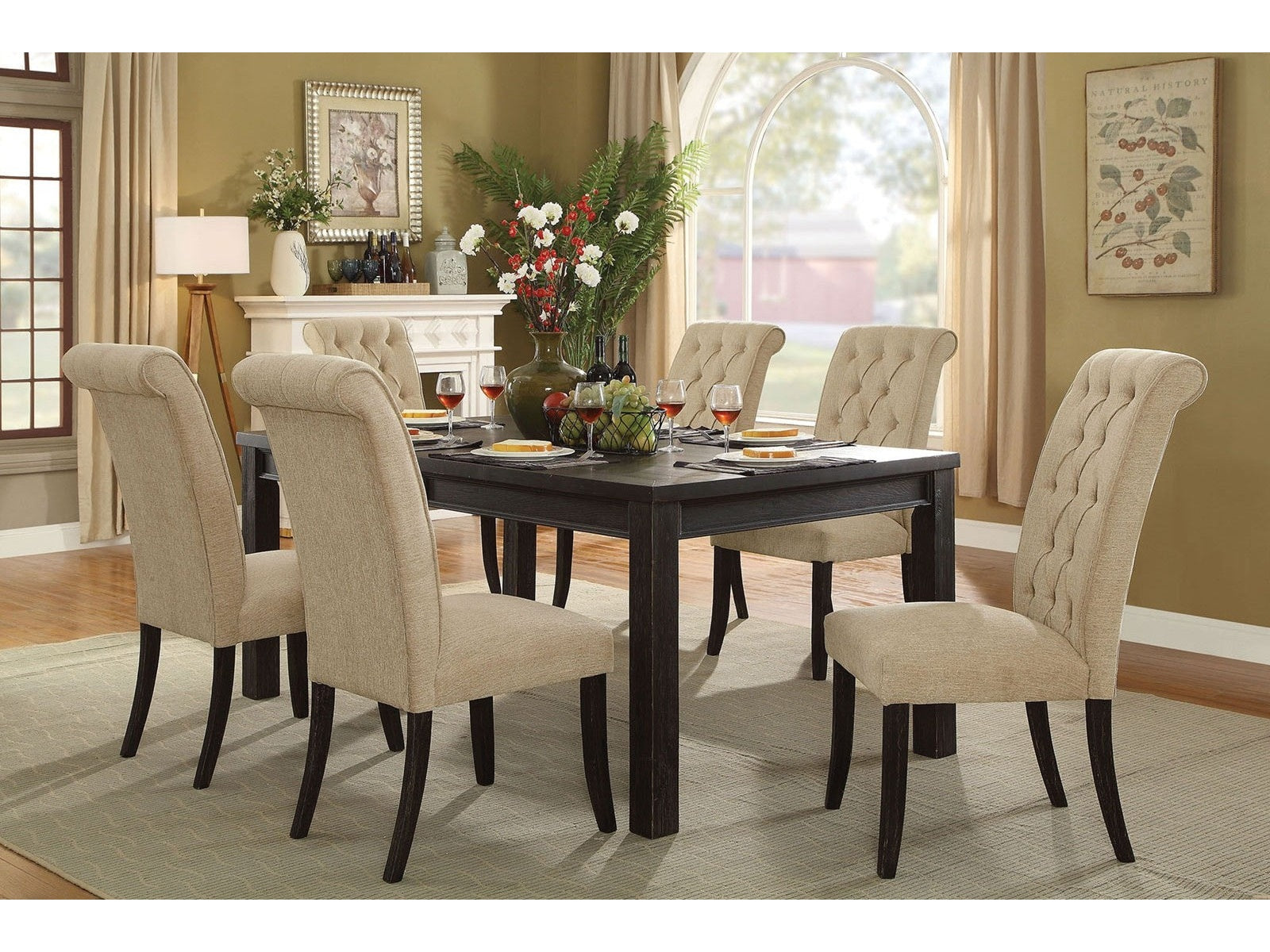 Sania Antique Black/Ivory 7 Pc. Dining Room Set