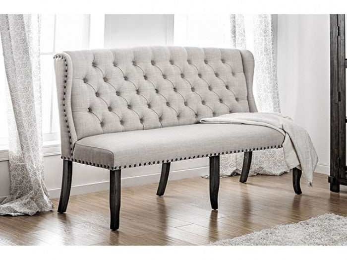 Sania I Antique Black & Beige Dining Bench / 3 Seater