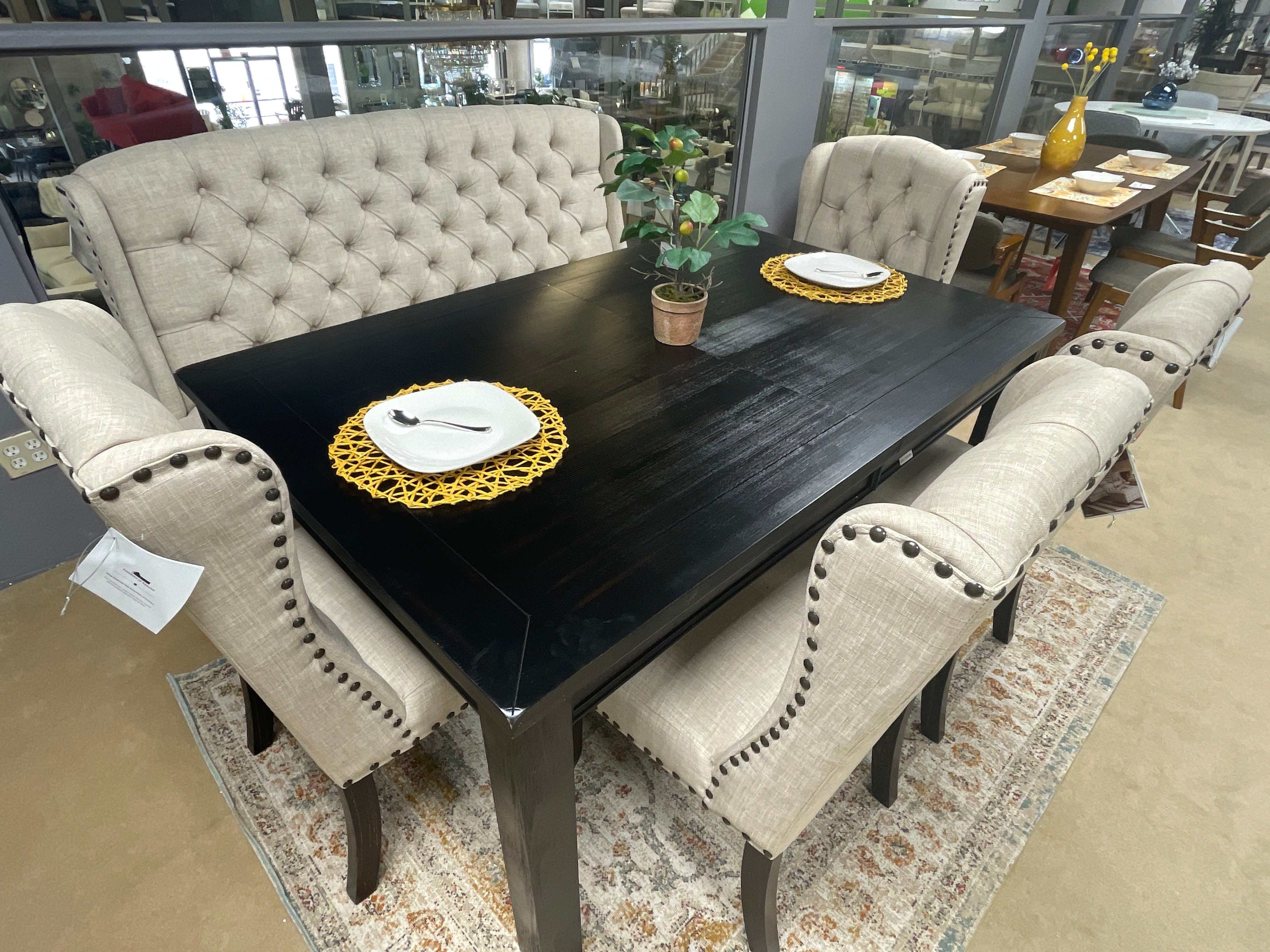 Sania I Antique Black & Beige Dining Bench / 3 Seater