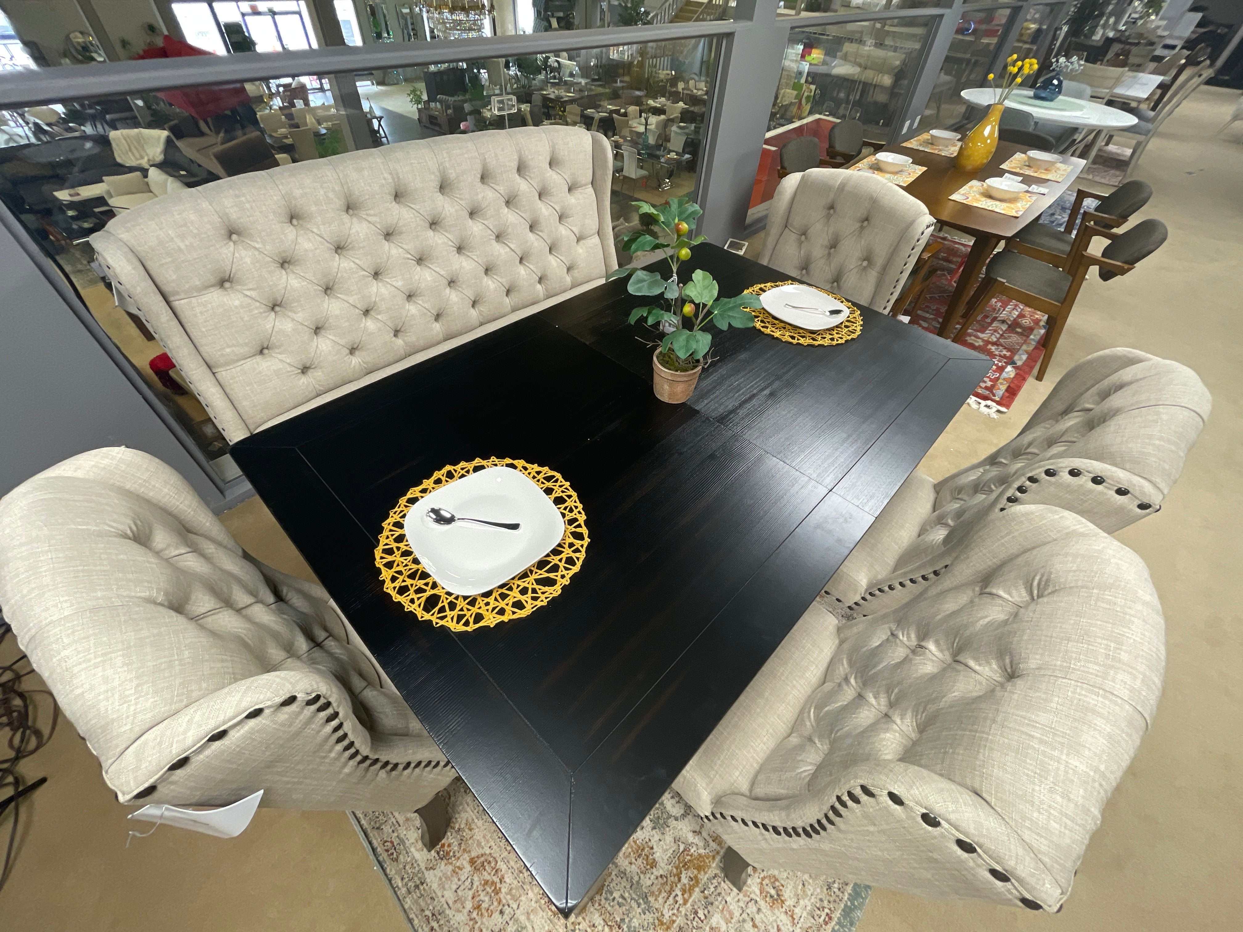 Sania I Antique Black & Beige Dining Bench / 3 Seater