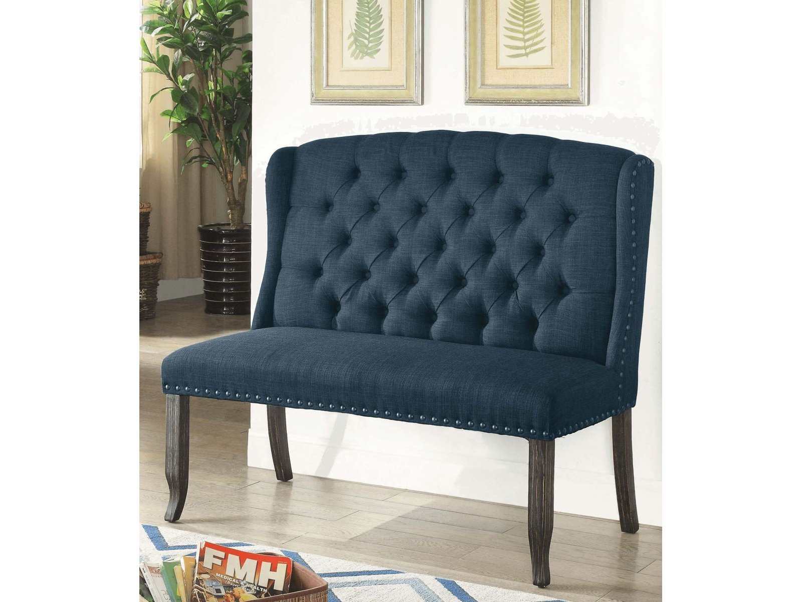 Sania III Antique Black & Blue 2 Seater Dining Bench