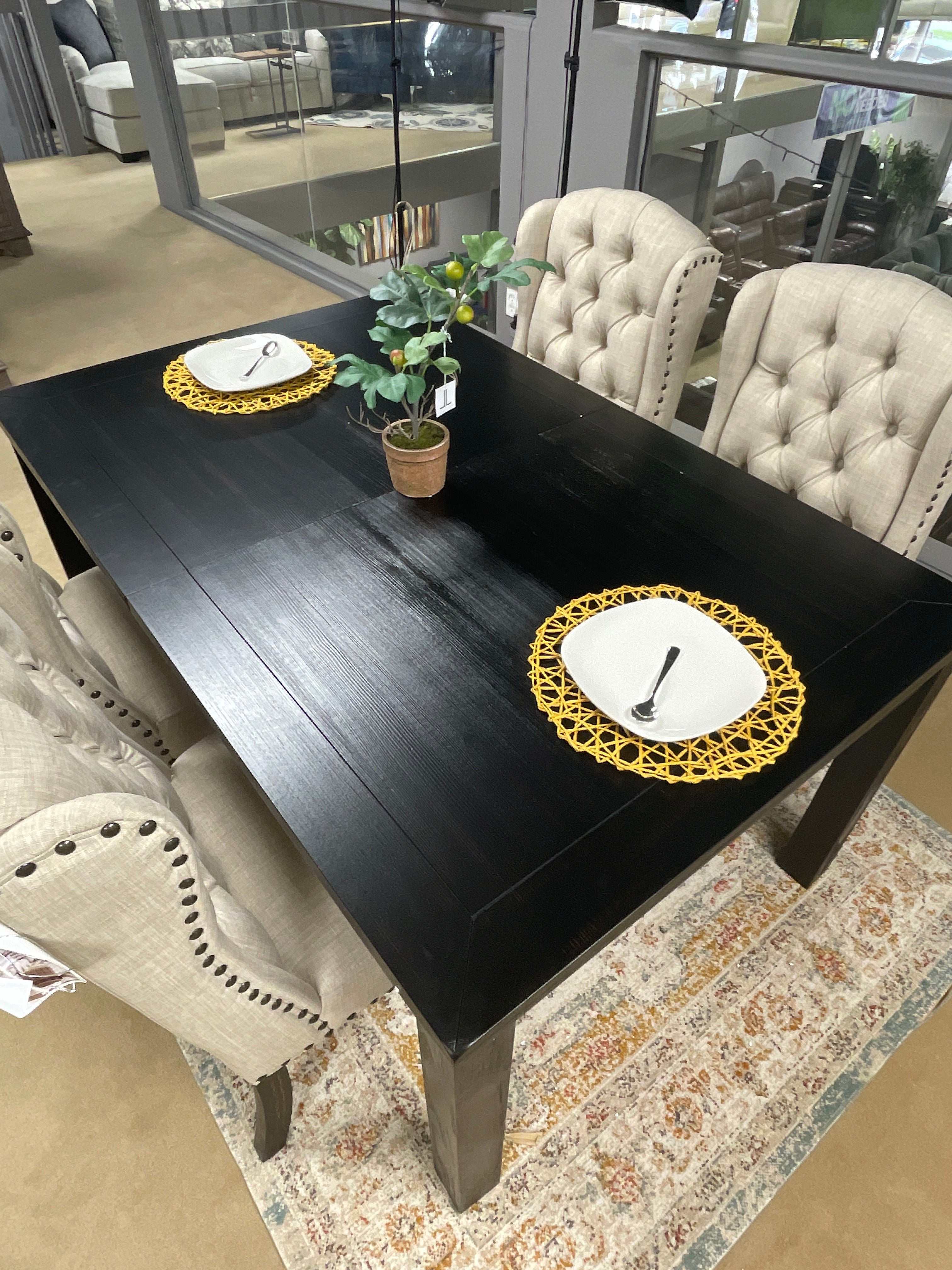 Sania III Black & Beige Dining Room Set / 7pc