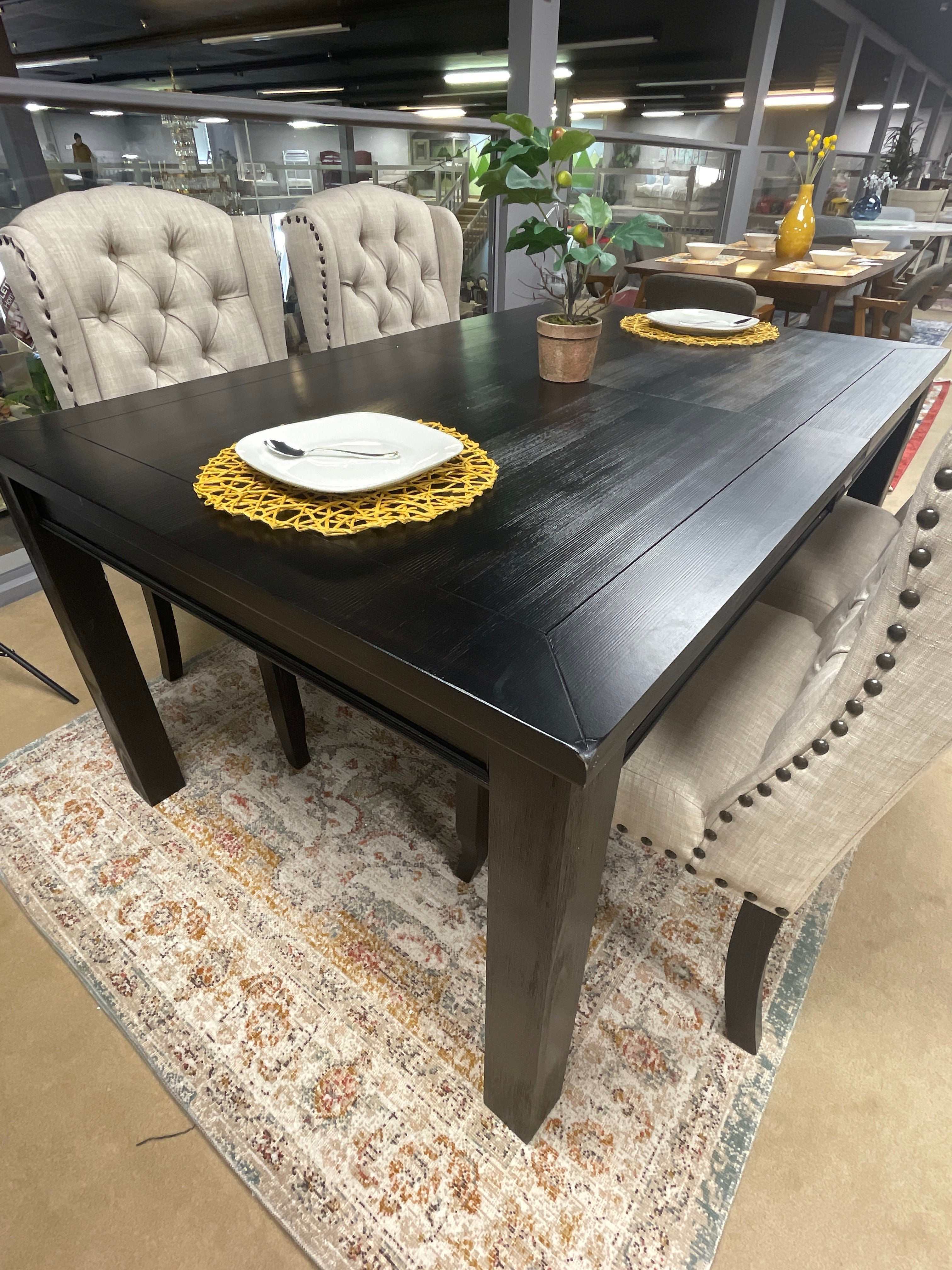 Sania III Black Rectangular Dining Table w/ 18" Leaf
