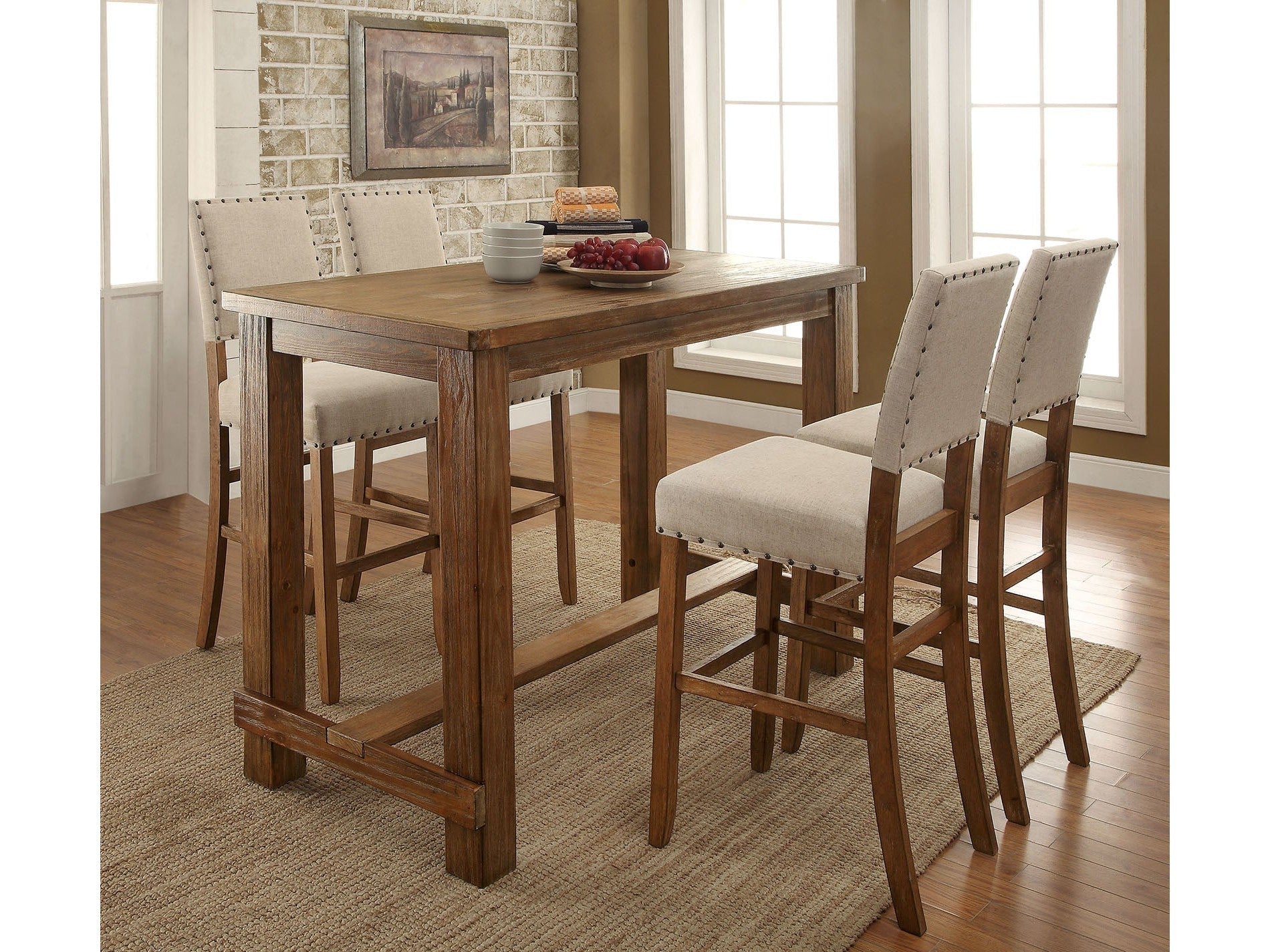 Sania Rustic Oak 5 Pc. Bar Ht. Dining Room Set
