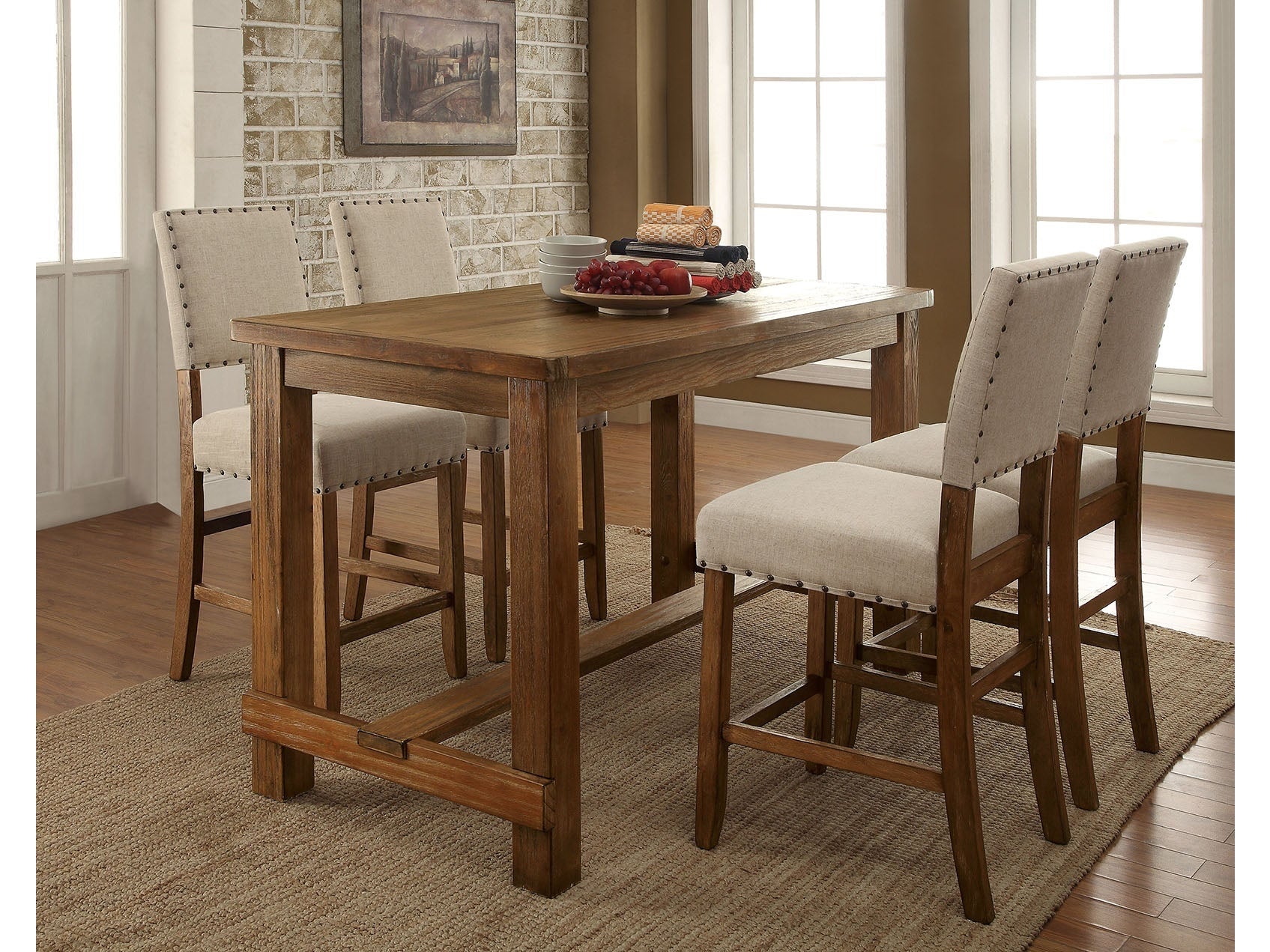 Sania Rustic Oak 5 Pc. Counter Height Dining Room Set