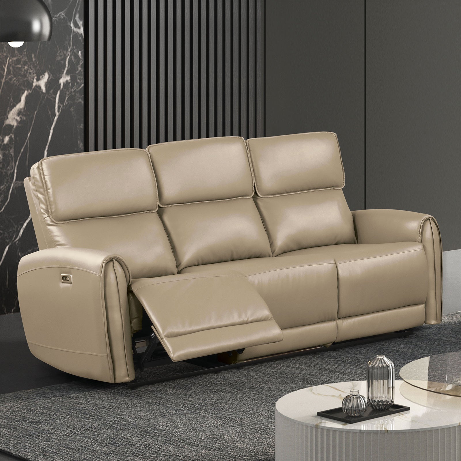 Schlieren Beige Leatherette Reclining Living Room Set