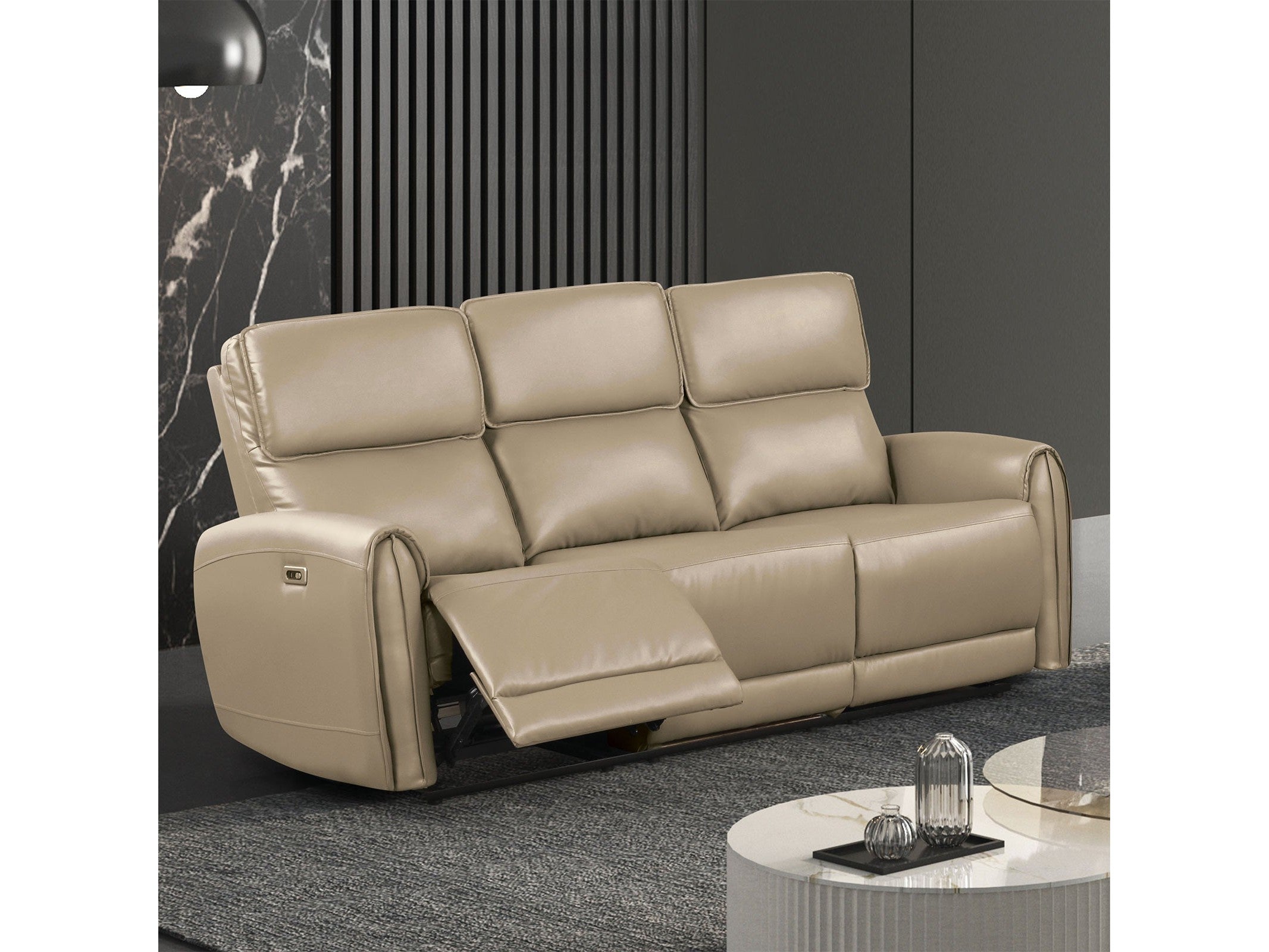 Schlieren Beige Leatherette Reclining Sofa