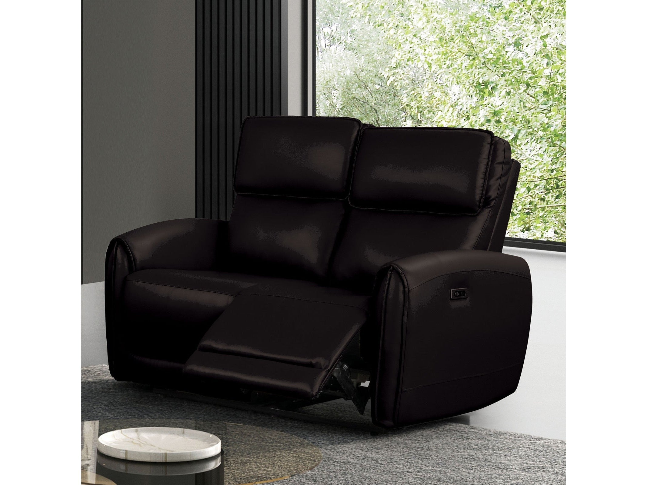 Schlieren Black Leatherette Reclinig Loveseat