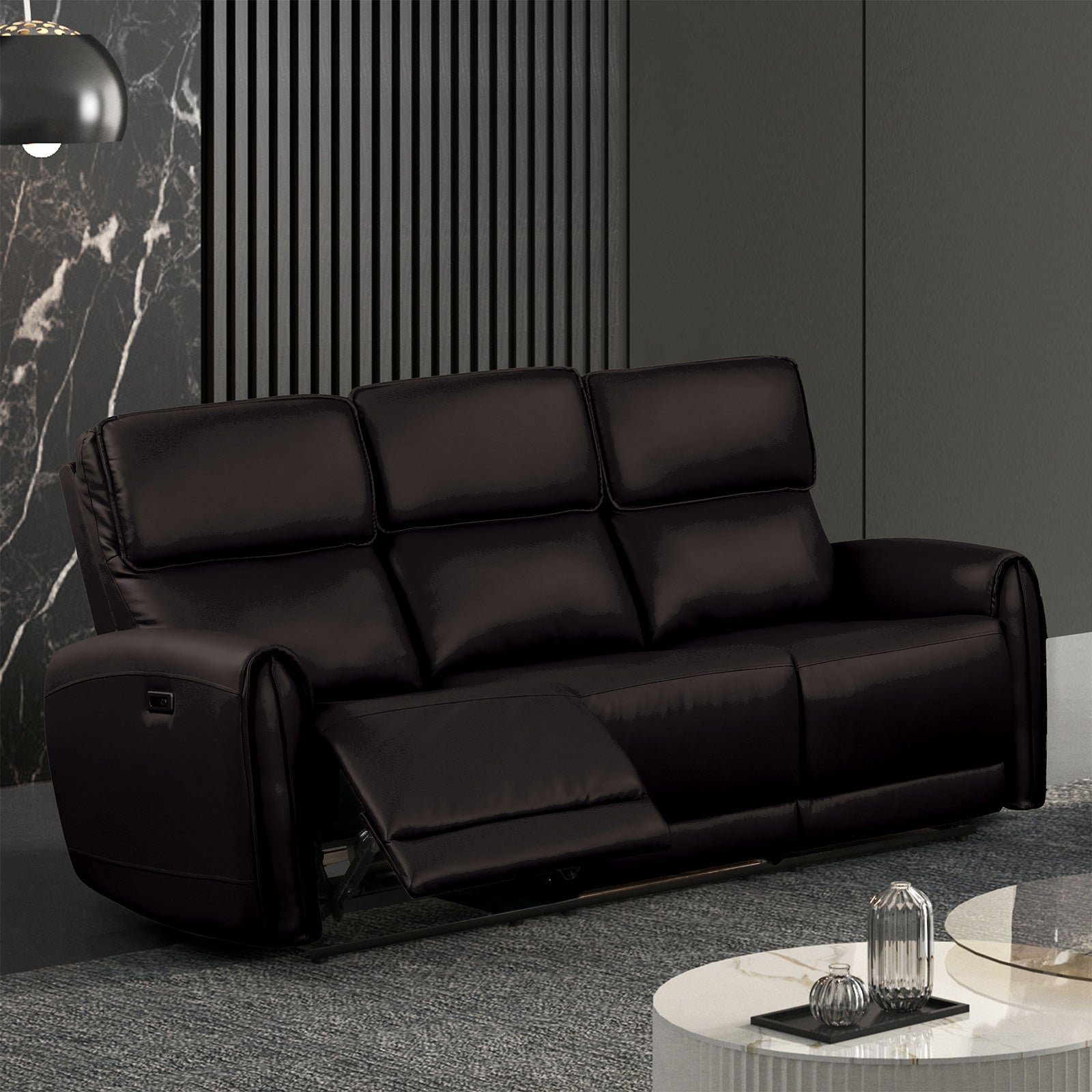 Schlieren Black Leatherette Reclining Living Room Set