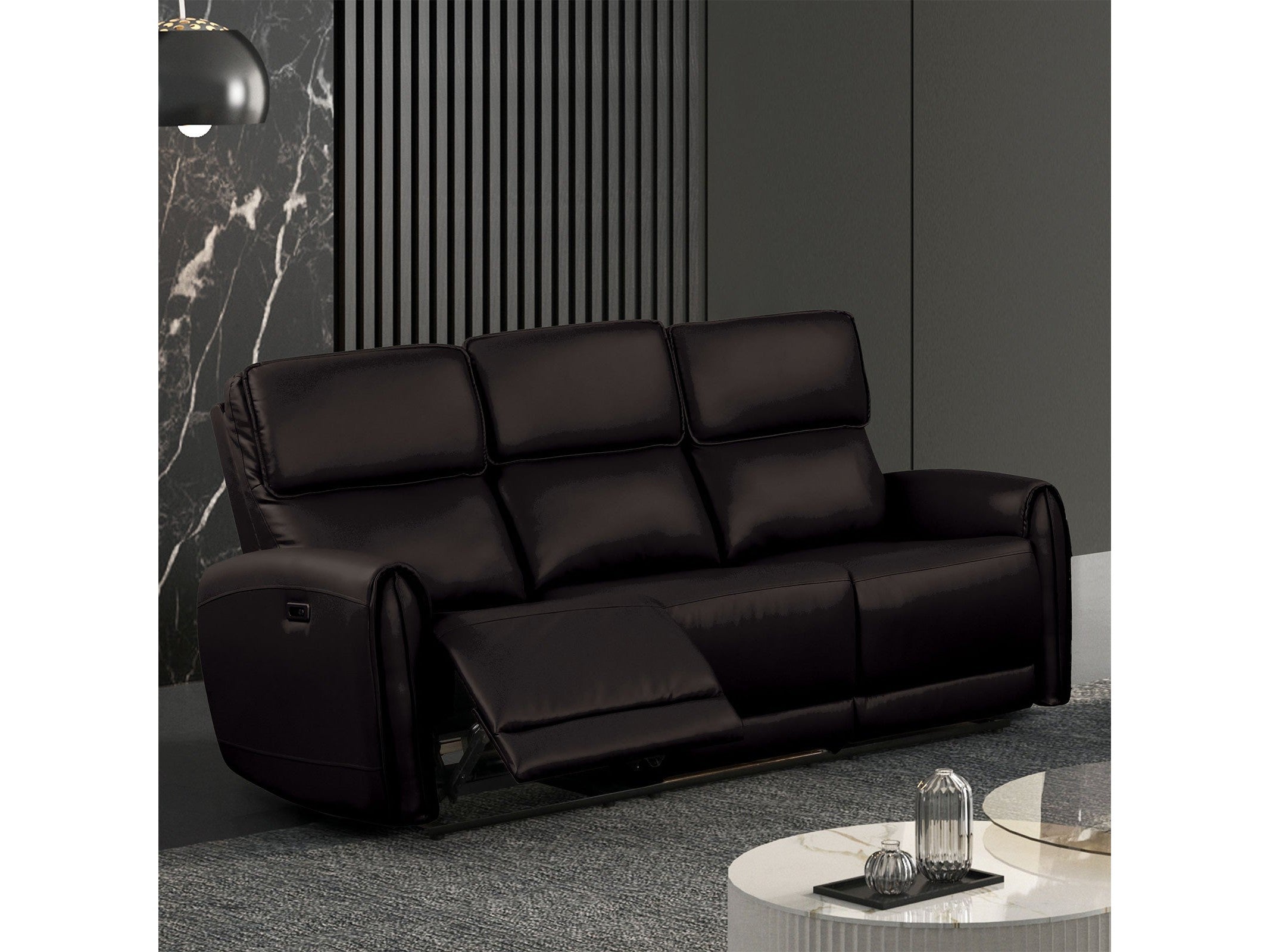 Schlieren Black Leatherette Reclining Sofa
