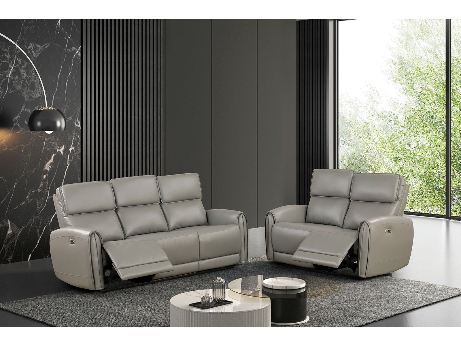 Schlieren Gray Leatherette Reclining Living Room Set