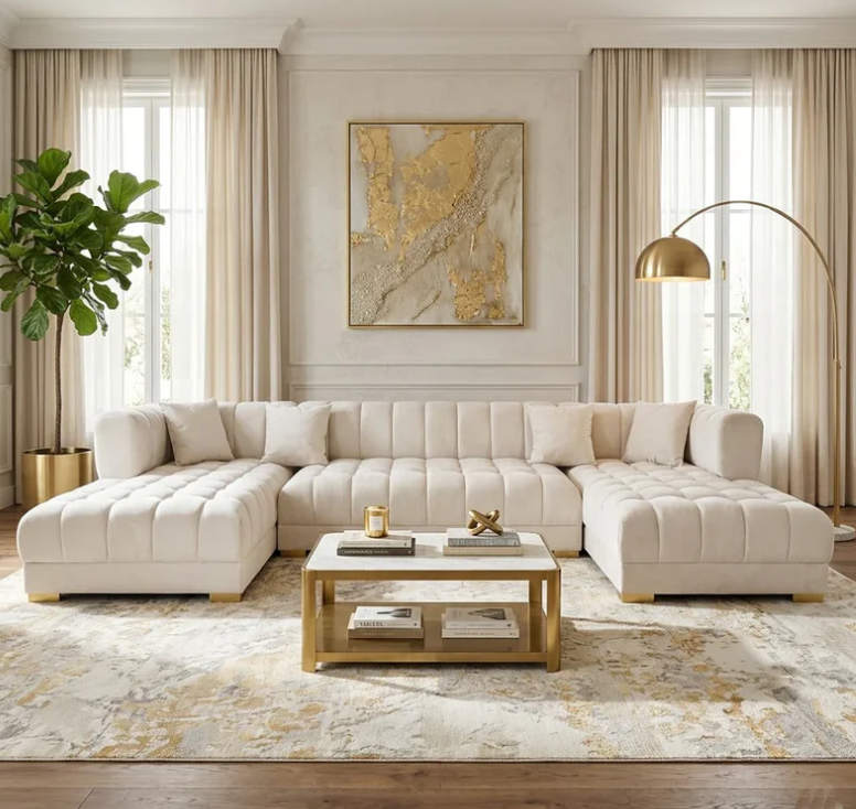 Jayla Ivory Double Chaise Sectional