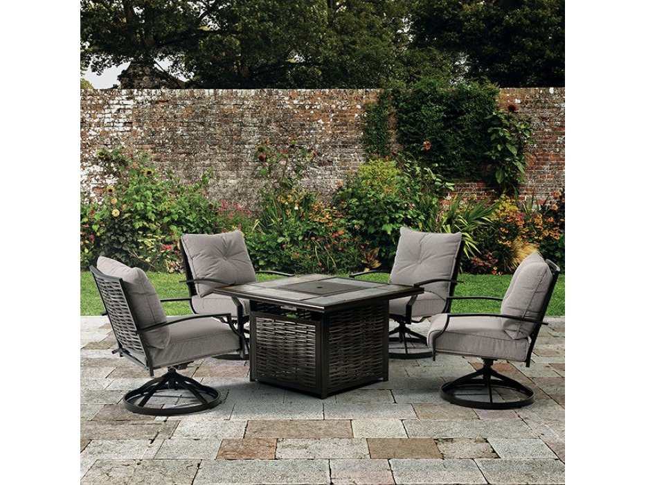 Segovia Black & Gray Outdoor Dining Set w/ Fire Pit / 5pc