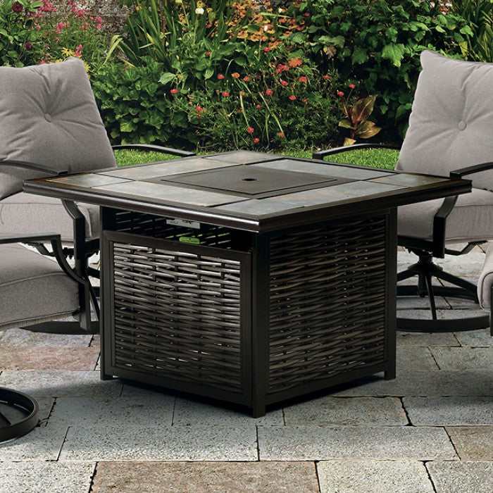 Segovia Black & Gray Outdoor Dining Set w/ Fire Pit / 5pc