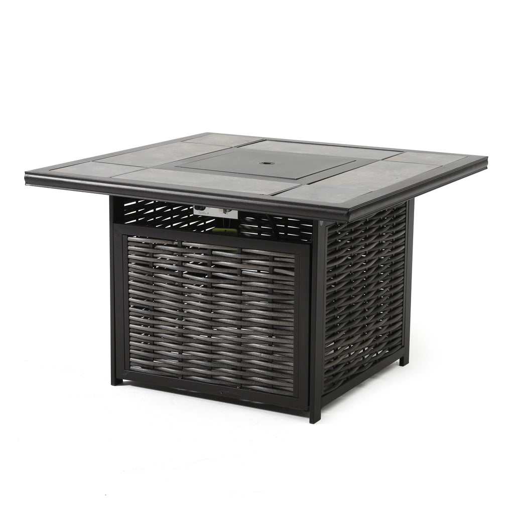 Segovia Black & Gray Outdoor Dining Set w/ Fire Pit / 5pc