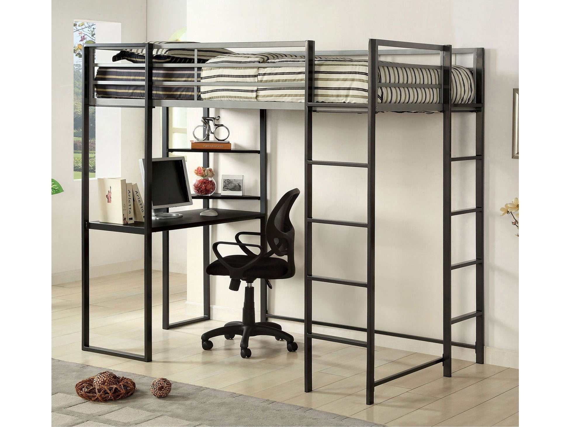 Sherman Silver & Gun Metal Full Bunk Bed w/ Workstation